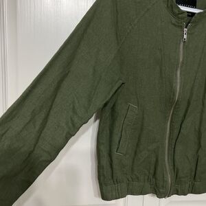Anthropologie SANCTUARY Jacket Small Minimalist Zip Olive Green Linen Blend